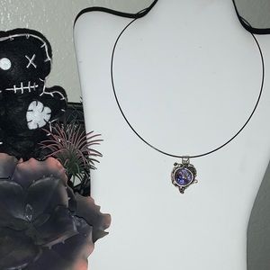 Blue Dragon Breath Jelly Opal in Silver Setting on Black Wire Necklace